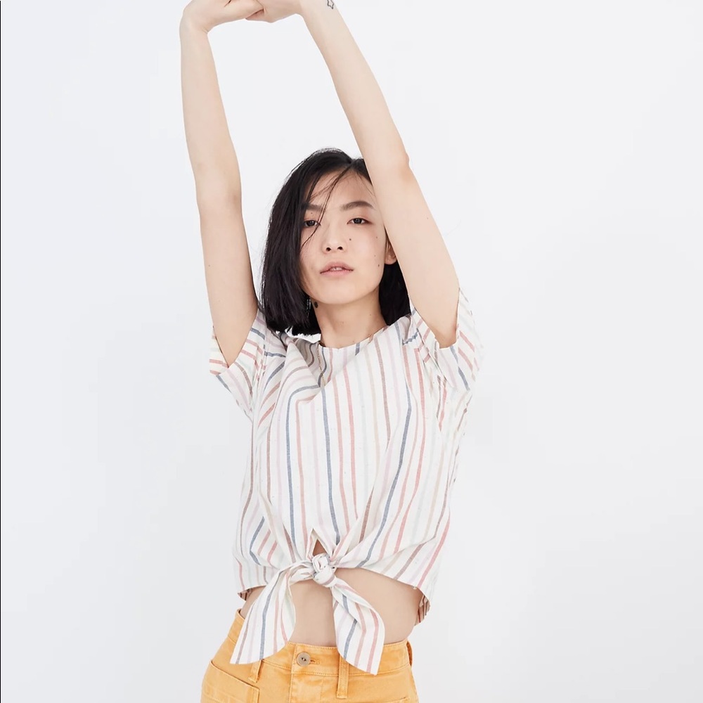 Madewell Button-Back Tie Tee in Rainbow Stripe